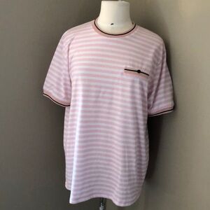 Lloyd & Jefferson Premium Collection Crewneck Tee Pink and White Strip S…